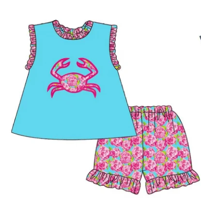 pre-order pink Crab print Girls set（split 5.8)