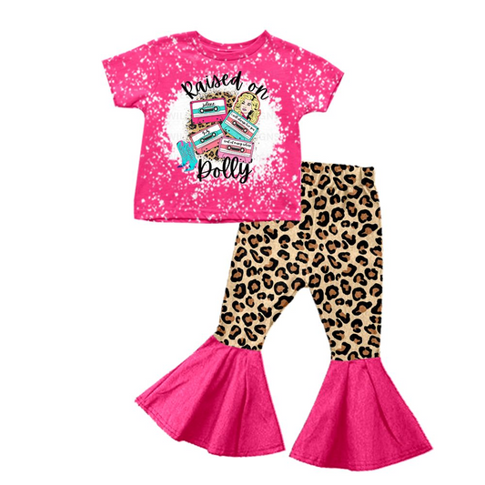 pre-order pink tape leopard bell pants Girls Set moq: 3 （split 5.9