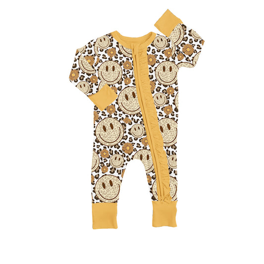 Pre-order yellow leopard smile print with zipper Baby Romper moq:3
