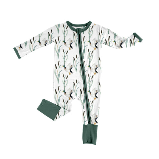 Pre-order Green duck print with zipper Baby Romper moq:3