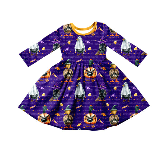 pre-order halloween purple cartoon print Girls Dress（split 5.8)