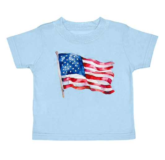 Pre-order blue flag print short sleeve shirt (split 5.14）