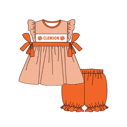 pre-order orange plaid team print Girls Dress（split 5.14
