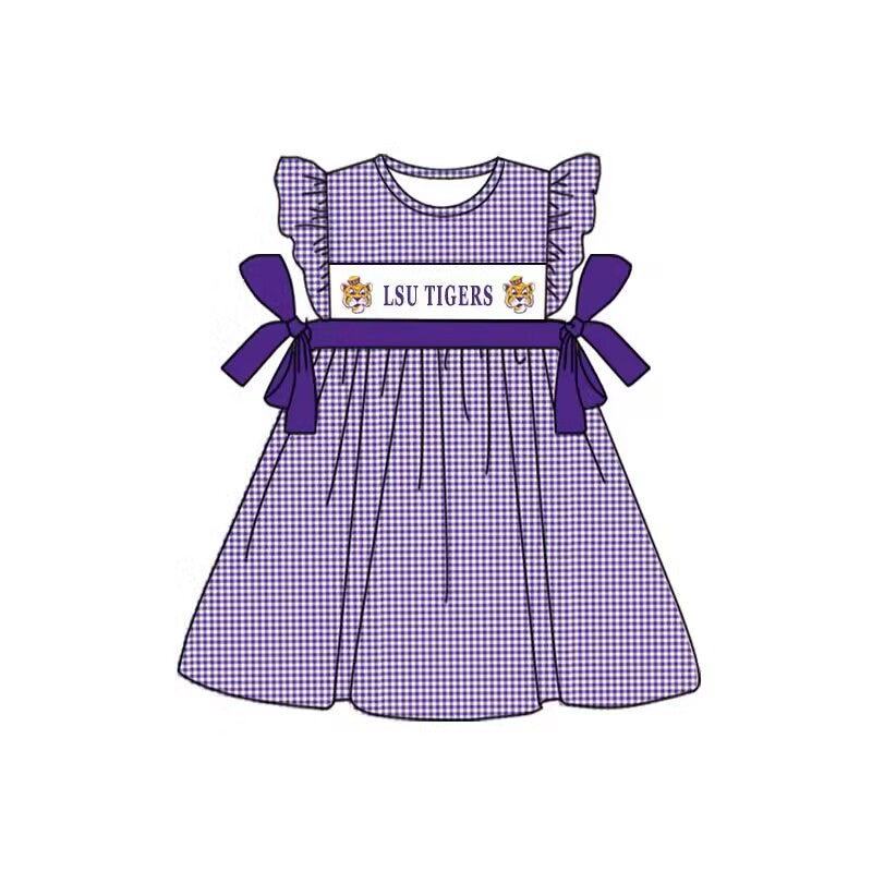 pre-order purple plaid team print Girls Dress（split 5.14)