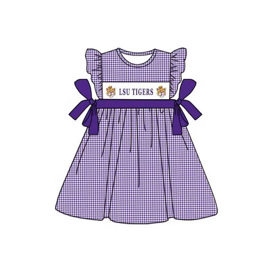 pre-order purple plaid team print Girls Dress（split 5.14)