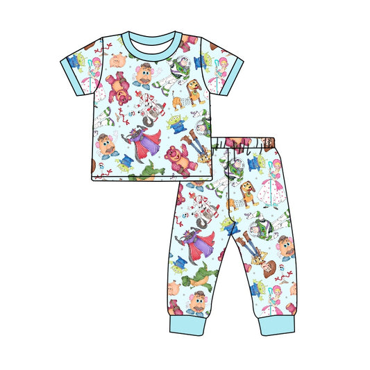 Pre-order Blue cartoon print short sleeve pajamas (split 5.24