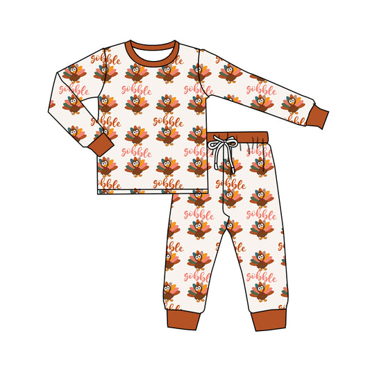 Pre-order thanksgiving turkey  print long sleeve pajamas (split 5.24