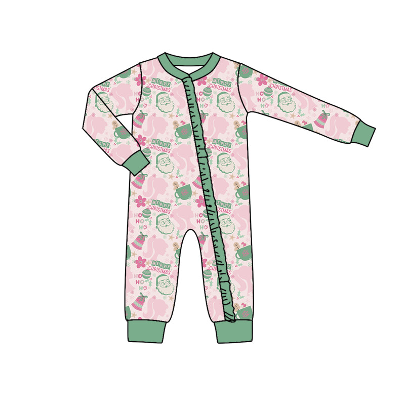 Pre-order Christmas Pink Tree  print with zipper Boy Baby Romper (split moq ：3）