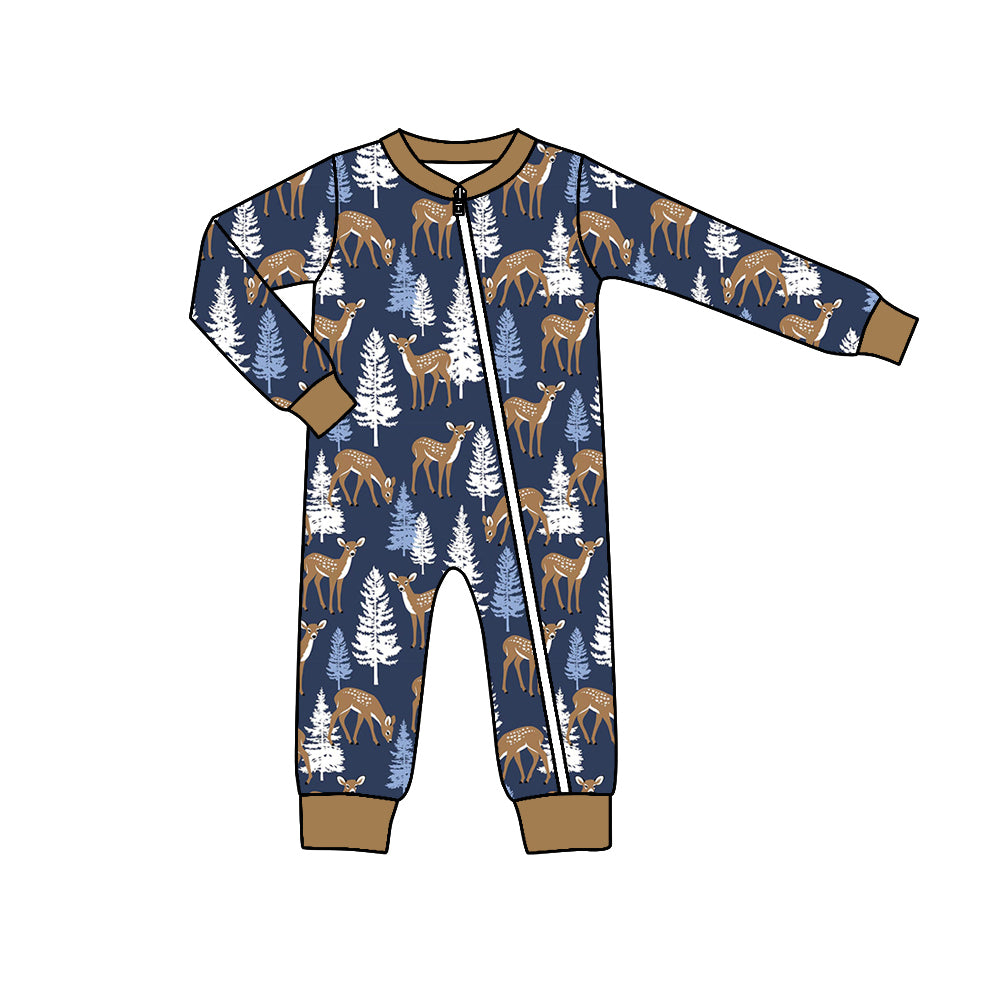 Pre-order Blue Deer print with zipper Boy Baby Romper (split moq ：3）