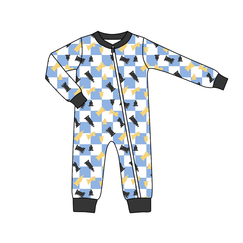 Pre-order Blue plaid print with zipper Baby Romper (split moq ：3）