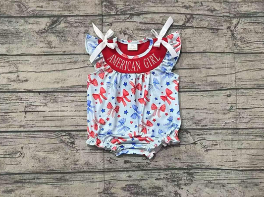 Pre-order 4th of July bow print baby romper