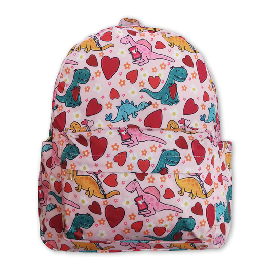 BA0154 pink dinosaur heart kids backpack （US warehouse)