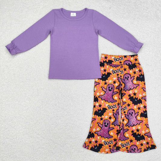 Halloween purple ghost Long Sleeve Girls Set