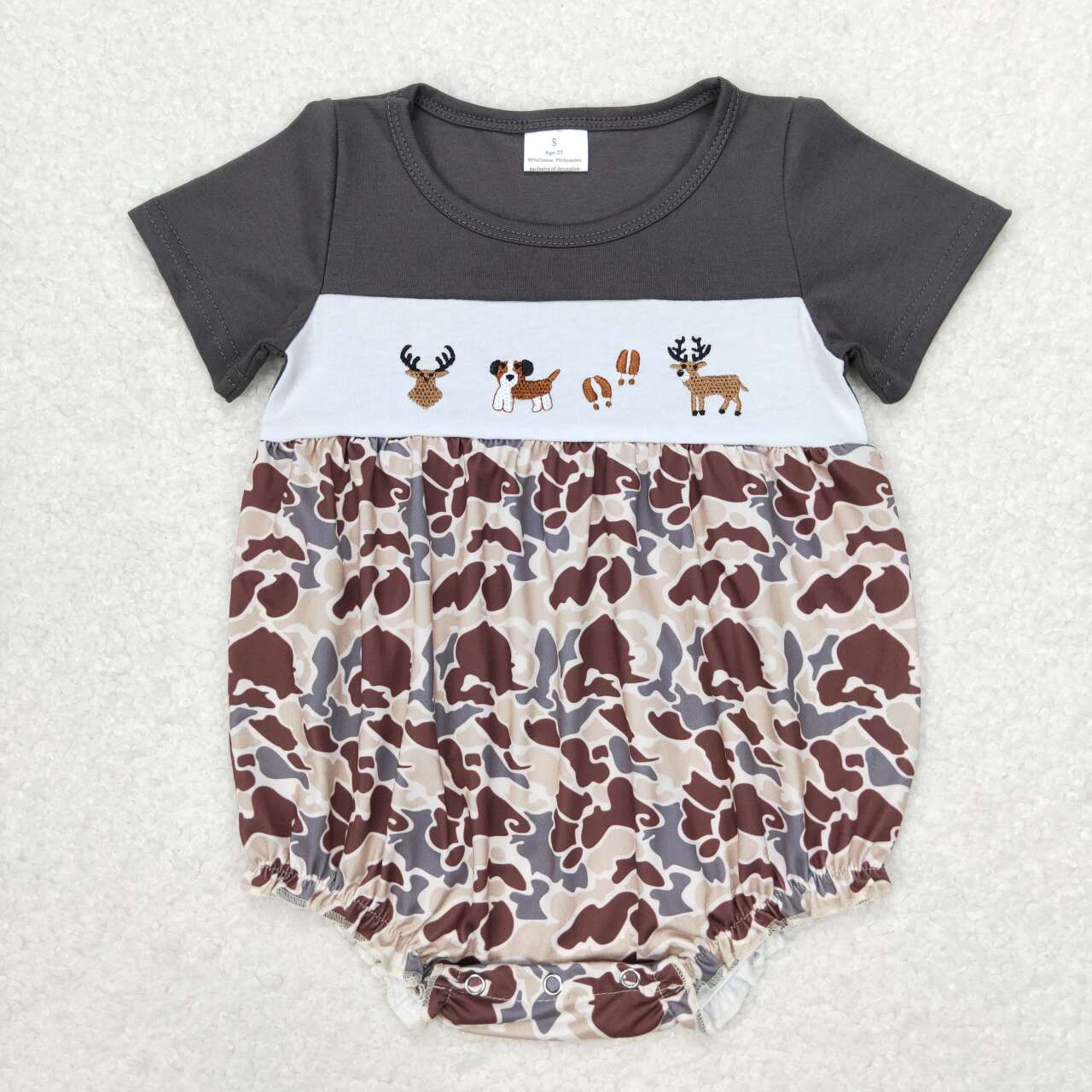 Camouflage deer embroidery print Baby Romper