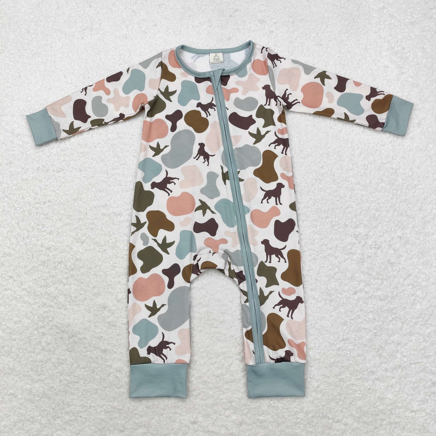 Camo Dog Print Baby Romper With zipper