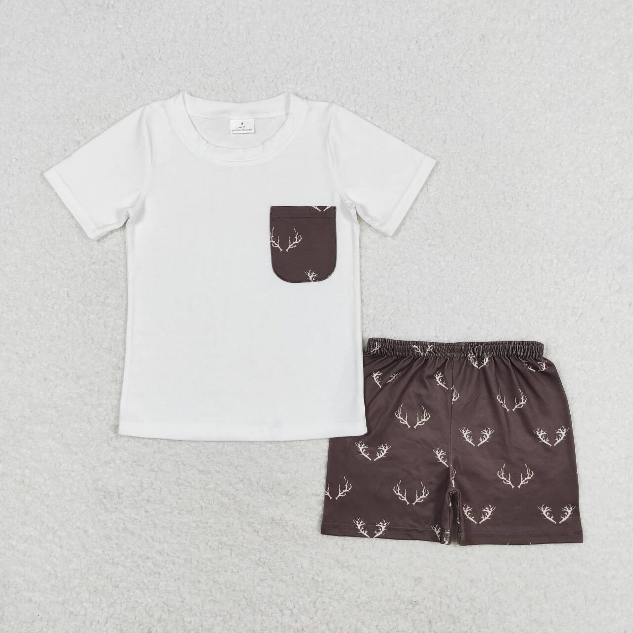 Deer Brown print short sleeve boy set