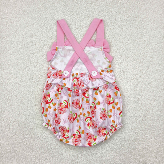 Pink cartoon flowers sleeveless Baby Romper