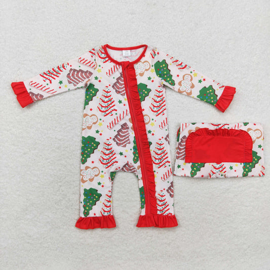 Christmas Tree Pink Baby Romper With zipper