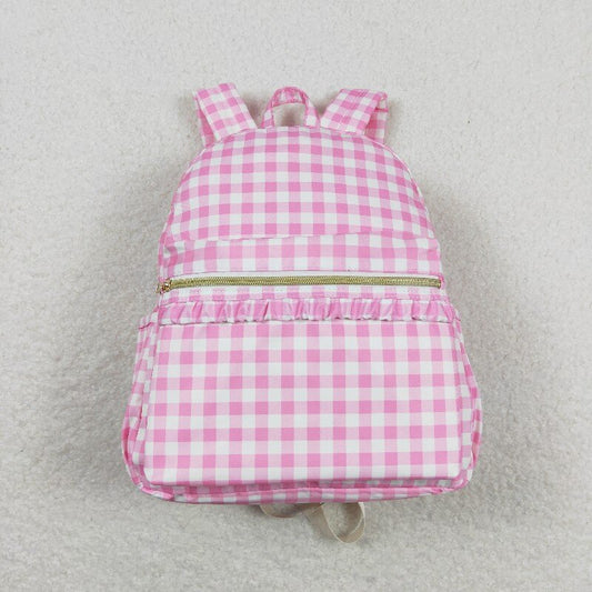Pink Plaid kids backpack （US warehouse)