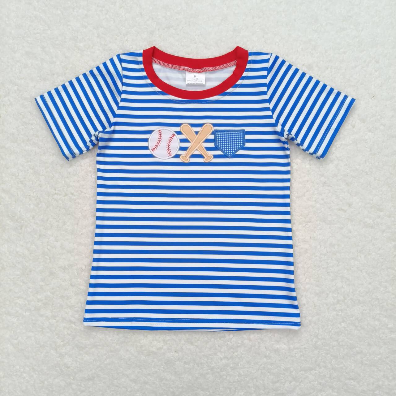 blue stripe Embroidery baseball Short Shirt