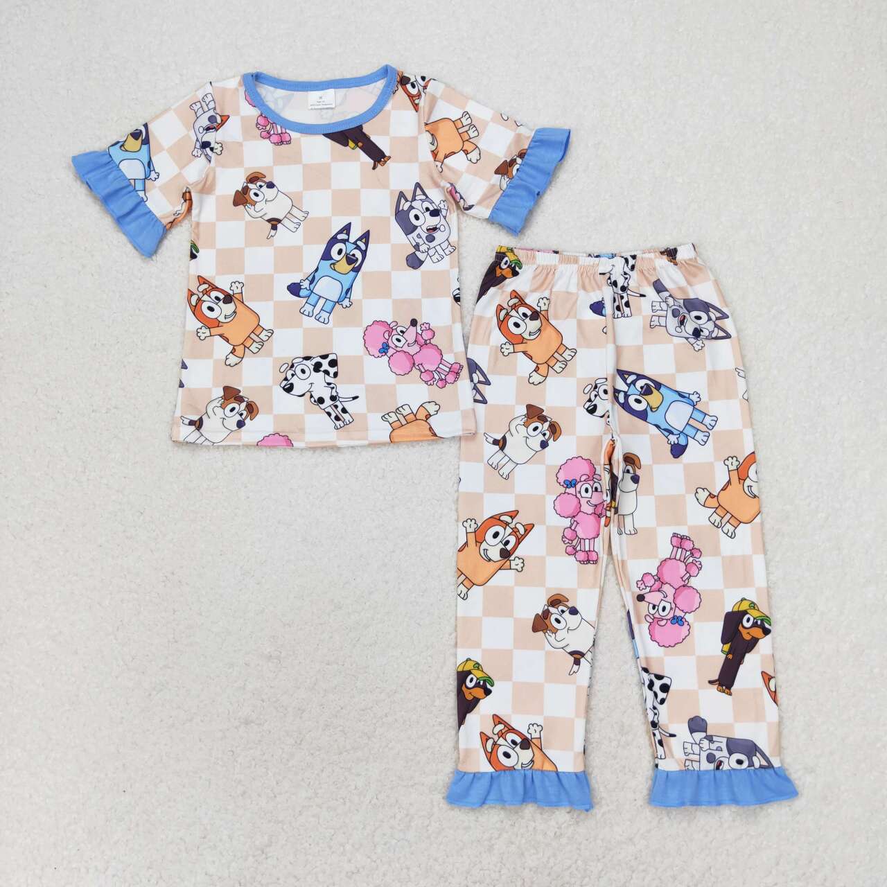 cartoon Dog Print Short Sleeve Ruffle Paj