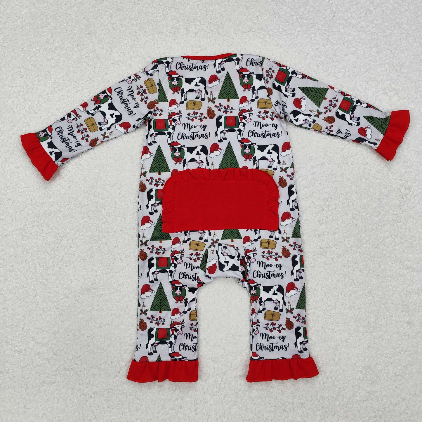 Christmas Red Tree Cow Baby Romper With zipper