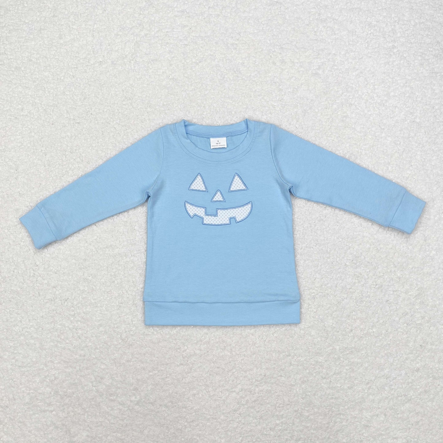 Halloween Blue Embroidery pumpkin long Shirt