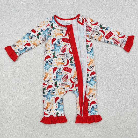 Christmas Red cartoon dog Baby Romper With zipper