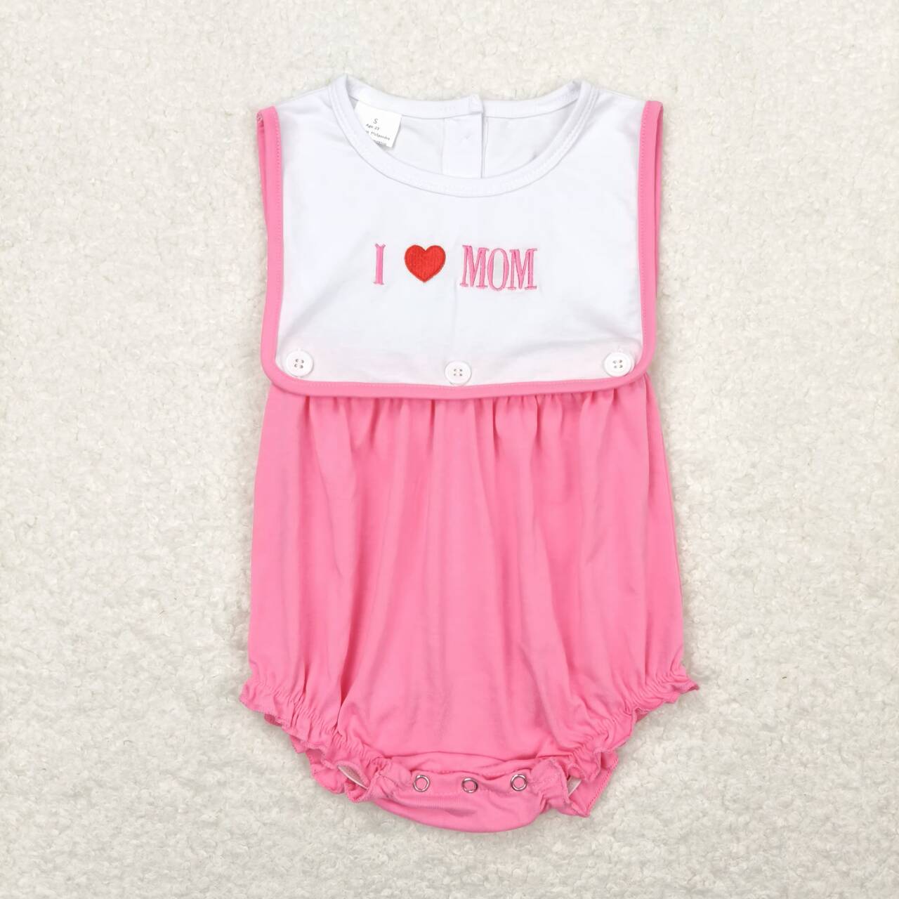 Pink Embroidered i love mom Baby Romper