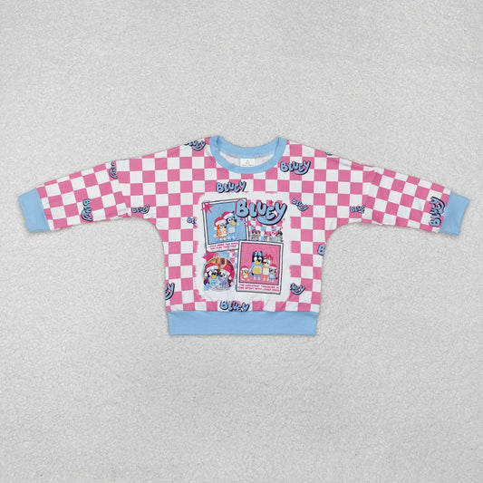 Christmas pink plaid cartoon dog Long Sleeve Shirt