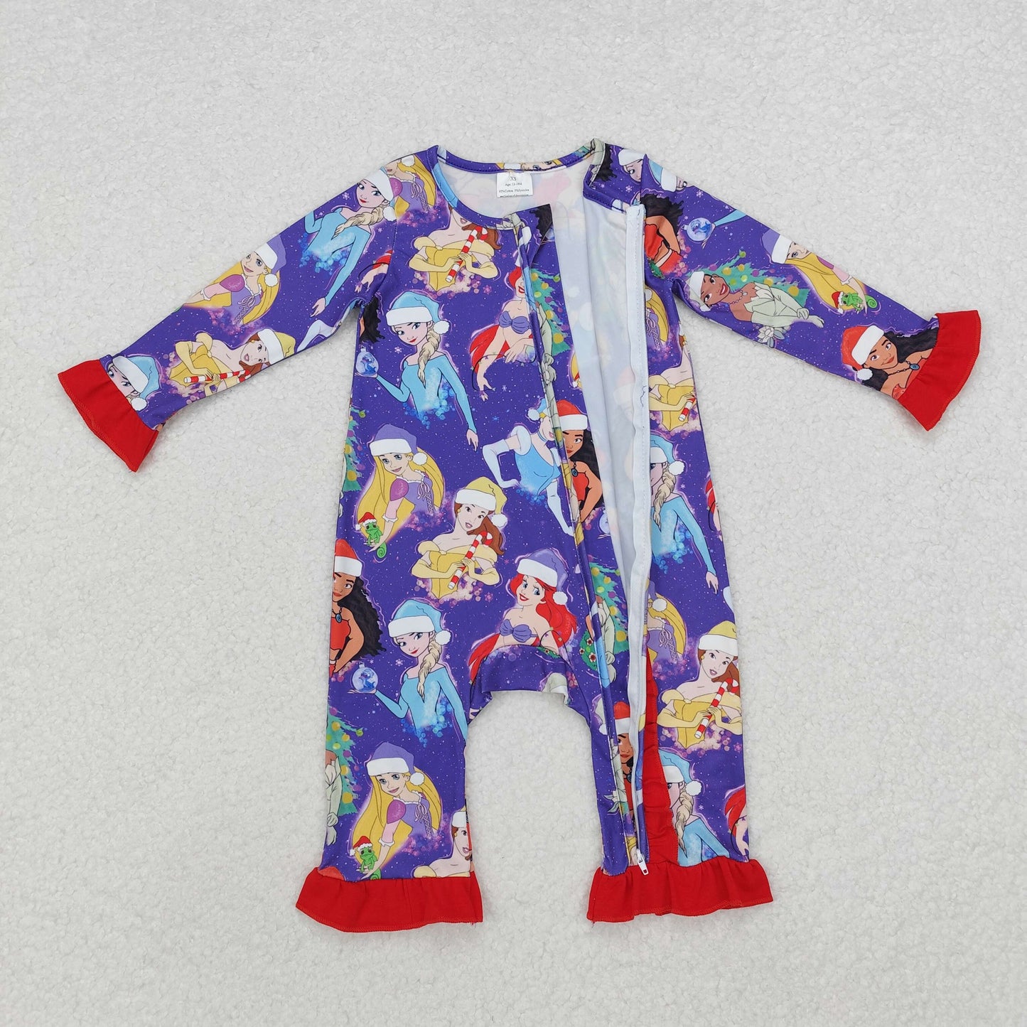 Christmas Blue Cartoon Print Baby Romper With zipper