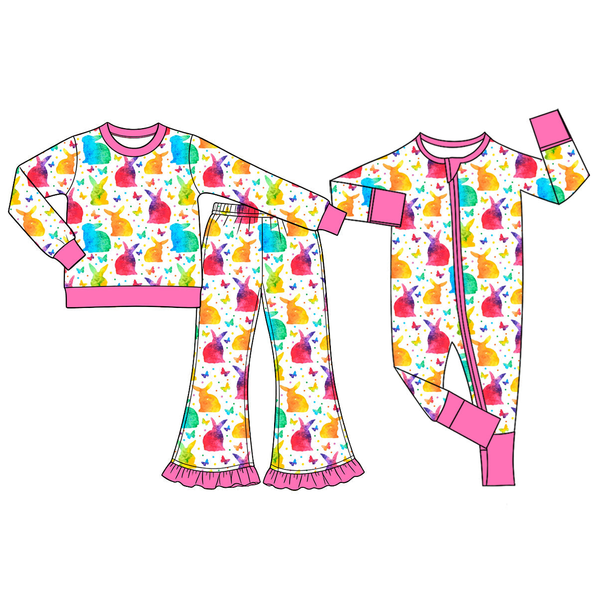 Preorder MOQ 5 pcs Each Style Easter Bunny Butterflies Rose Red Kids Matching Clothes