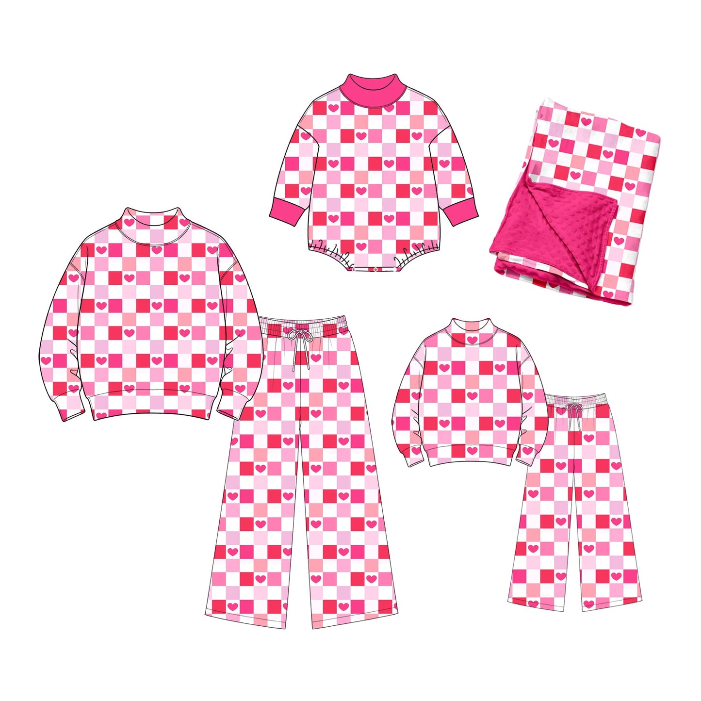 Preorder MOQ 5 pcs Each Style Valentine's Day Love Plaid Middle Neckline Rose Red Mommy and Me Matching Clothes