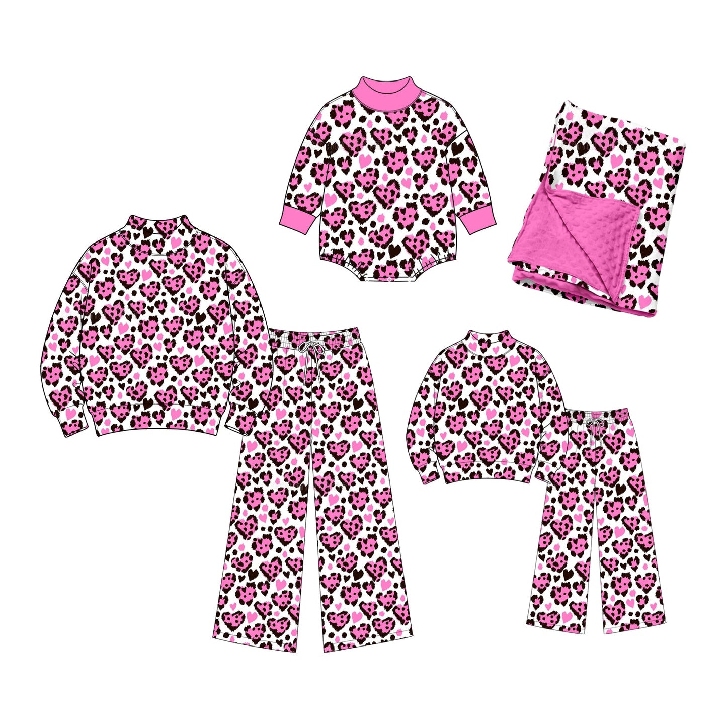 Preorder MOQ 5 pcs Each Style Valentine's Day Love Leopard Rose Red Mommy and Me Matching Clothes