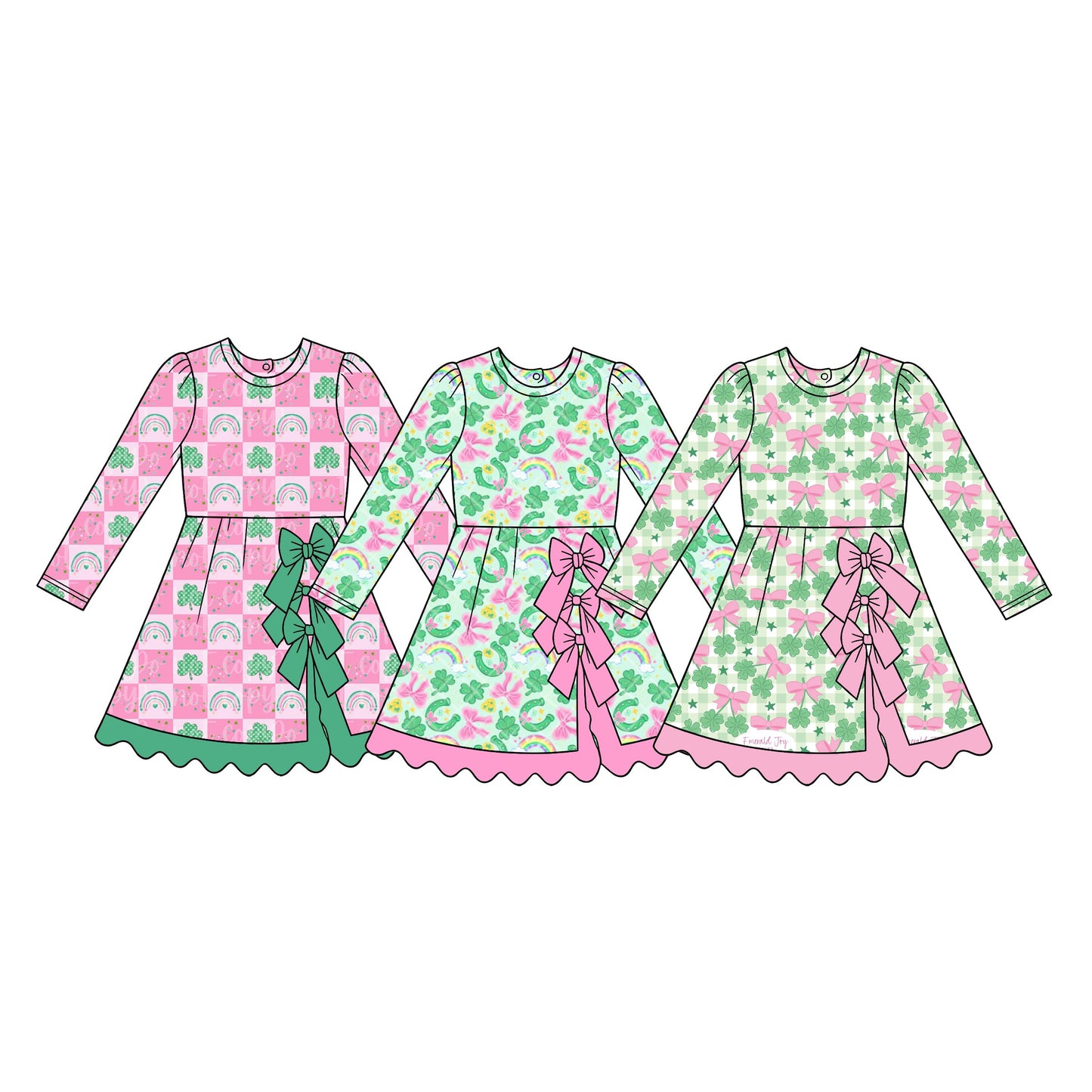 Preorder MOQ 5 pcs Each Style Saint Patrick Leaves Bows Yoga Scallop Edge Girl's Dress