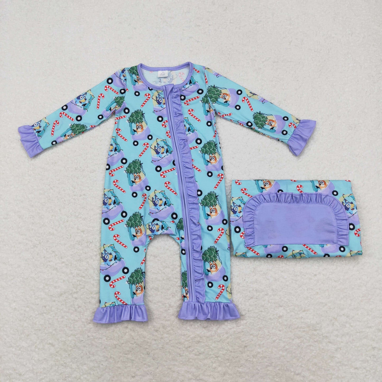 Christmas Blue cartoon dog Print Baby Romper With zipper