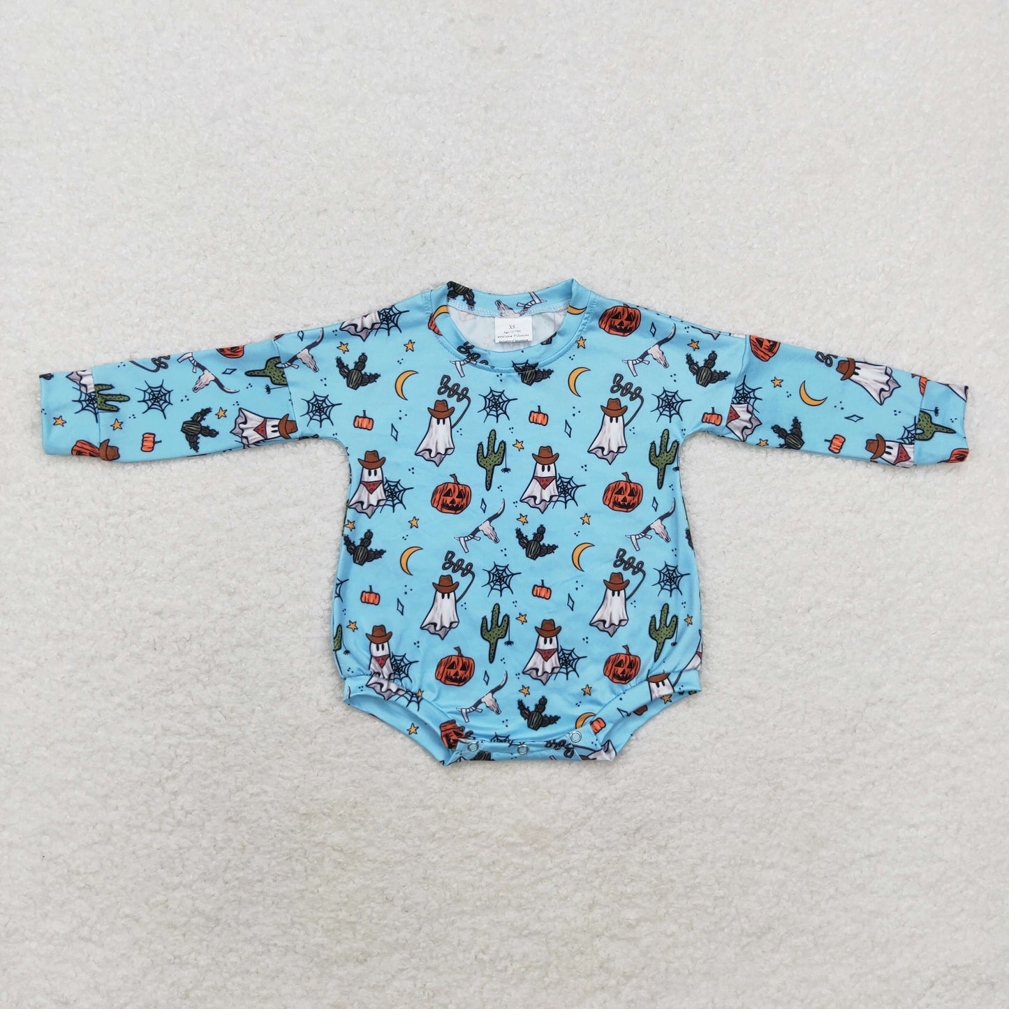 Halloween blue ghost print baby long sleeves romper