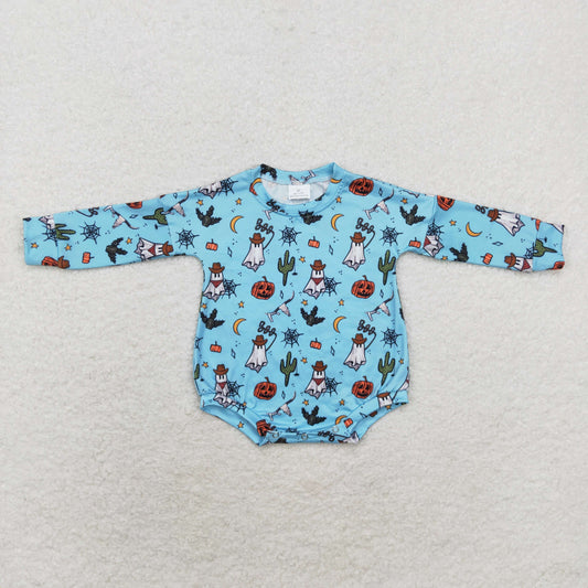 Halloween blue ghost print baby long sleeves romper