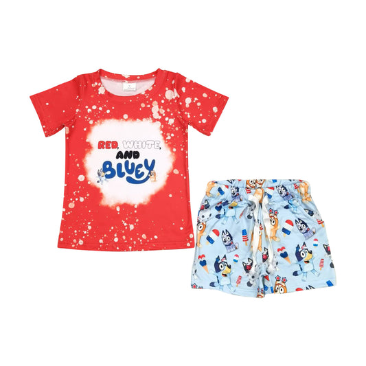 July of 4th Cartoon dog print short boy set