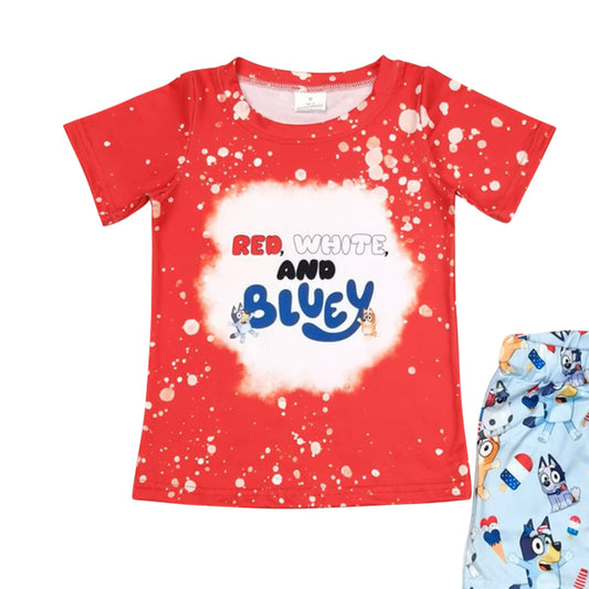 July of 4th Cartoon dog print short boy set