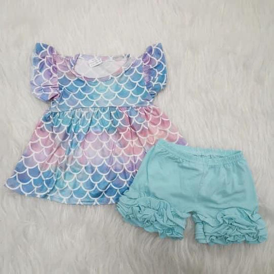 Blue Fish Scales Summer Girls Set