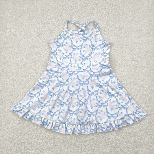 blue bows pink flowers yoga sleeveless print girl set