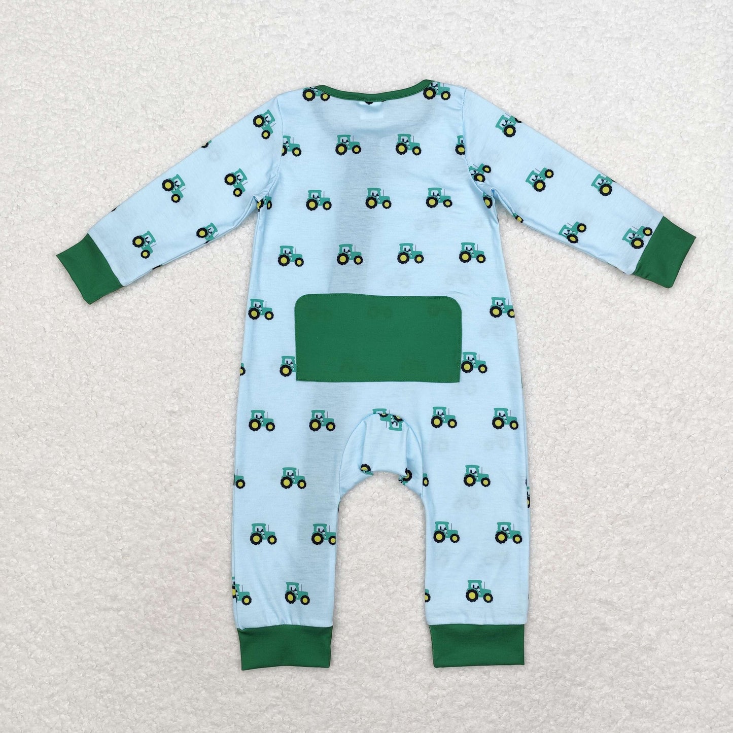 Blue car Baby Romper With zipper( material contains bamboo ）