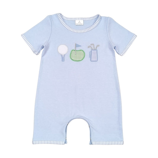 Blue golf embroidery print Baby Romper