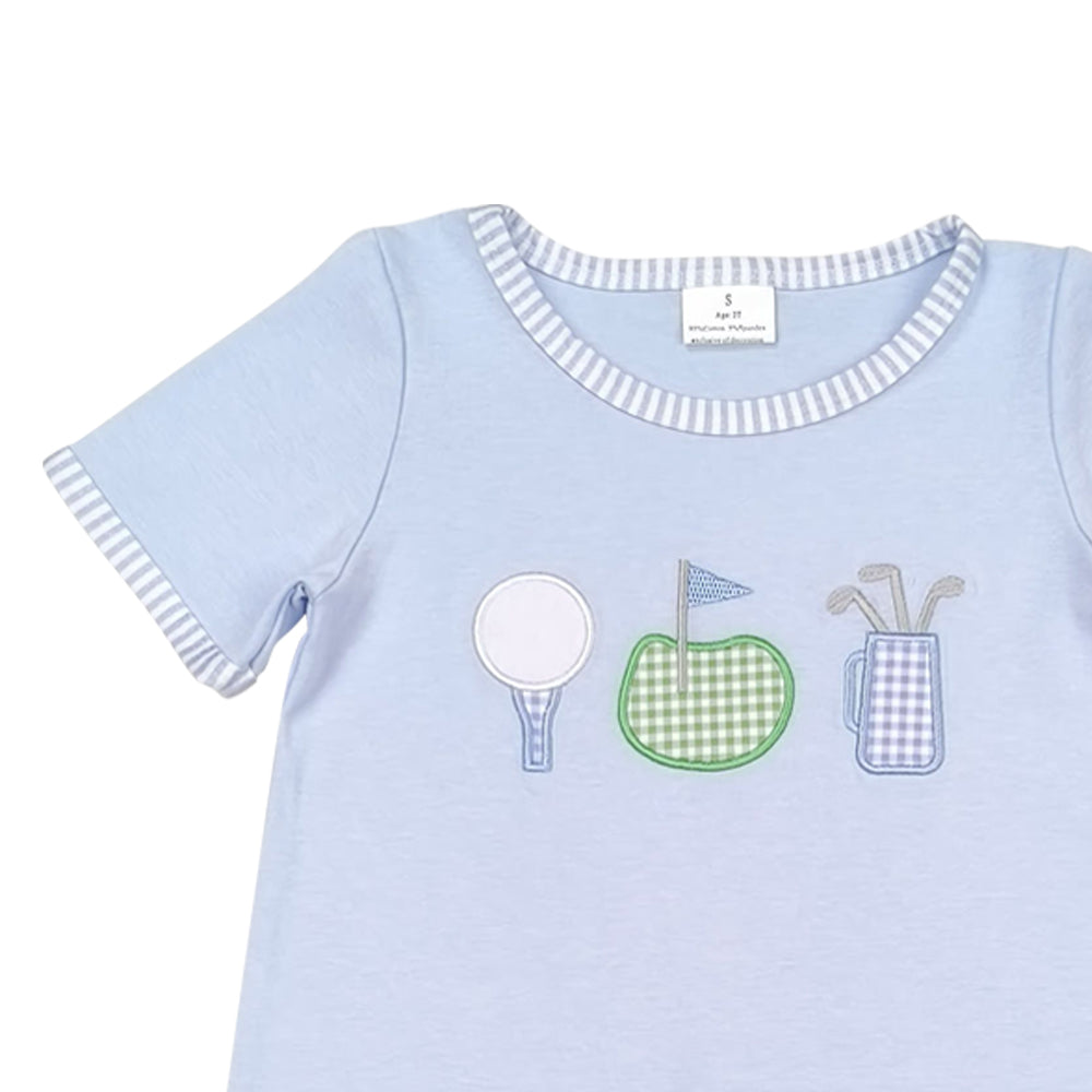 Blue golf embroidery print Baby Romper