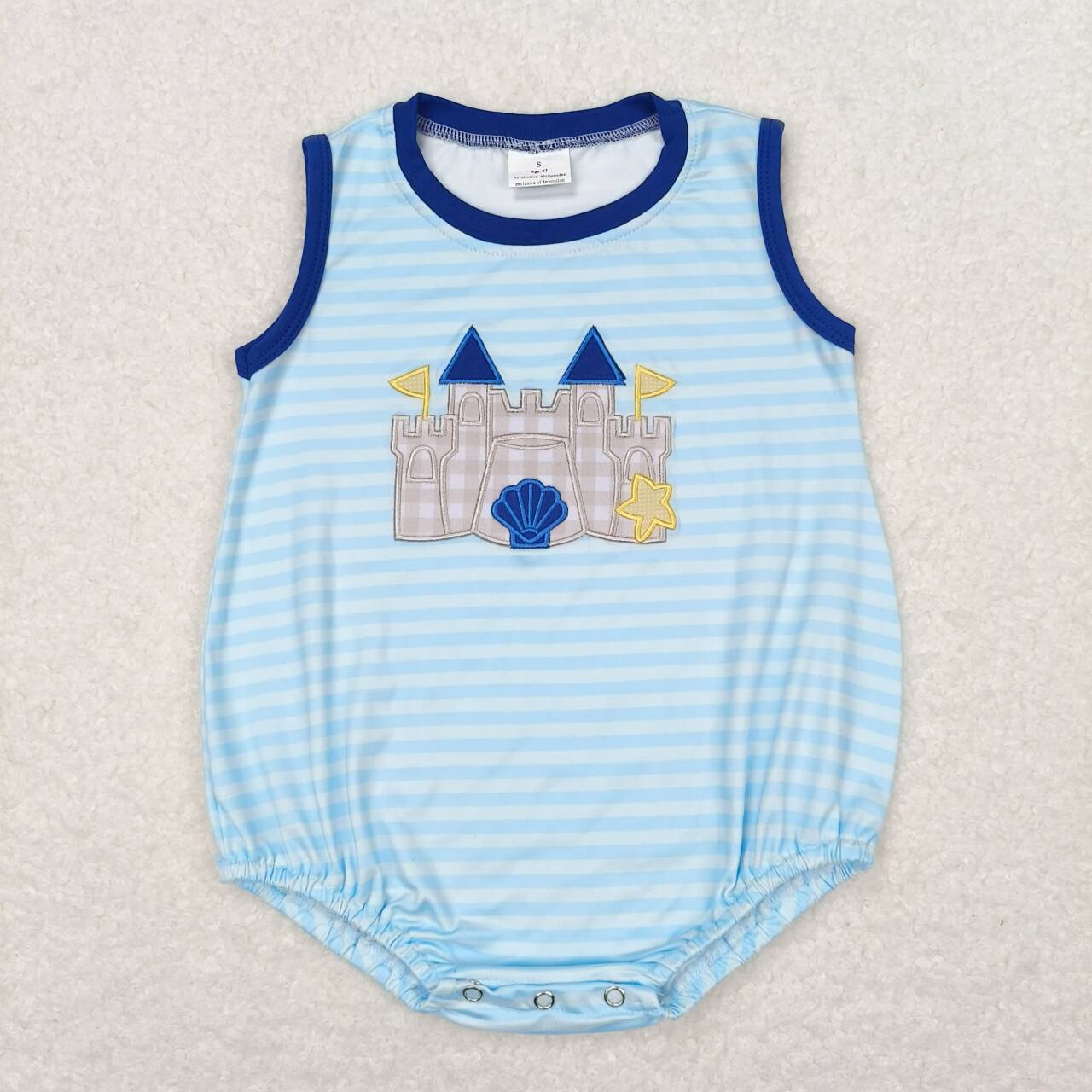 Embroidered Blue Castle sleeveless Baby Romper