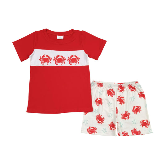 Red Crab print short boy set