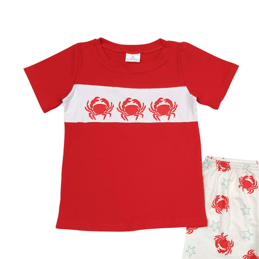 Red Crab print short boy set