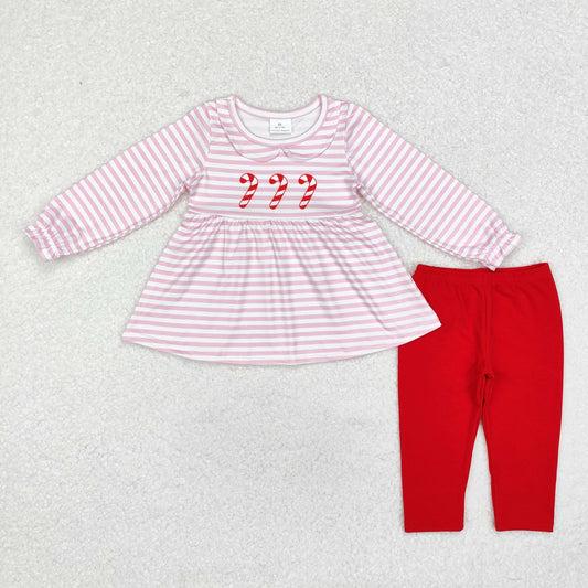 Christmas pink stripe candy Print Girls Set