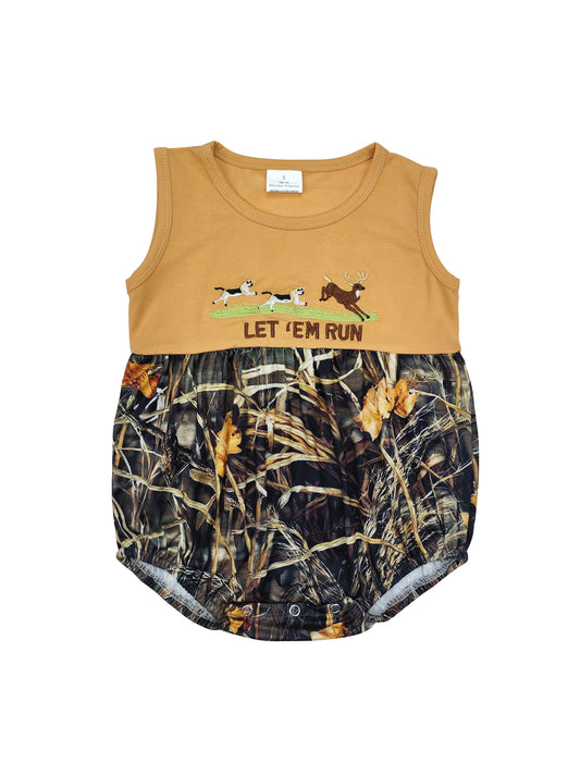 SR1660 Camo Let run Dog embroidery baby Romper （us warehouse）